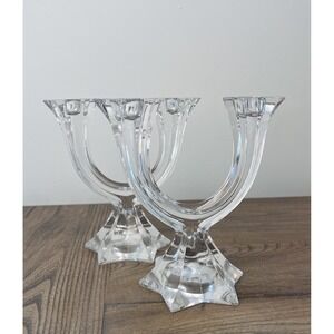 Vintage Villeroy & Boch Glass Dbl. Candle Holder candelabra Candle Holder Set 2